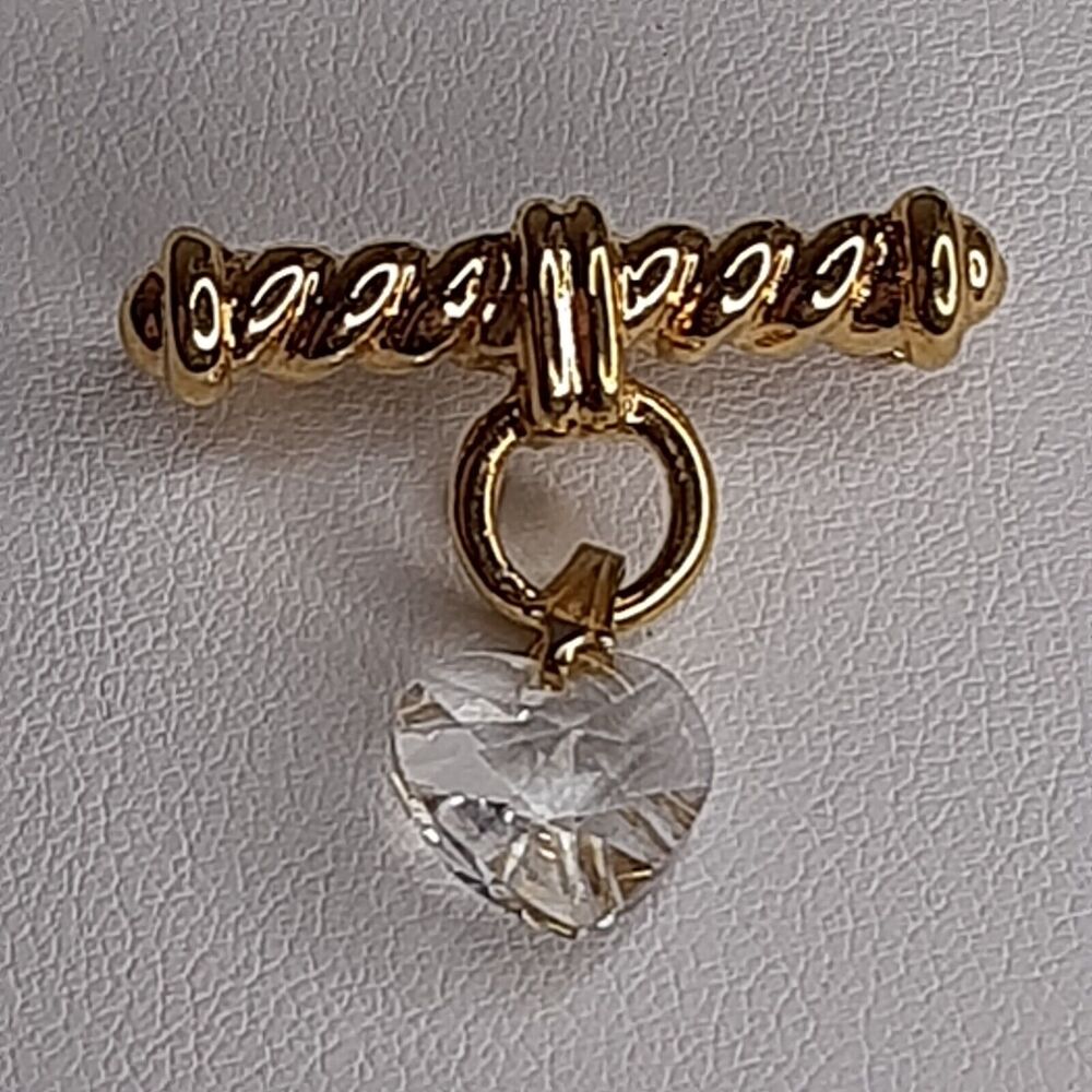 Princess House Gold-Tone Bar Brooch with Small Crystal Heart Dangle - Picture 2 of 8